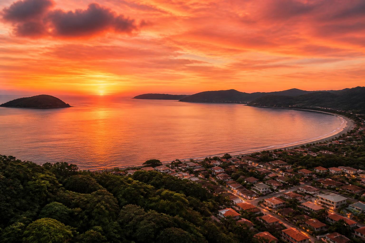 Sunset over Playas del Coco bay, Costa Rica